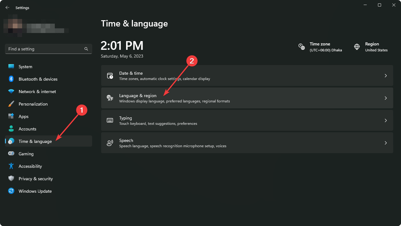 Going language and region windows 11 settings