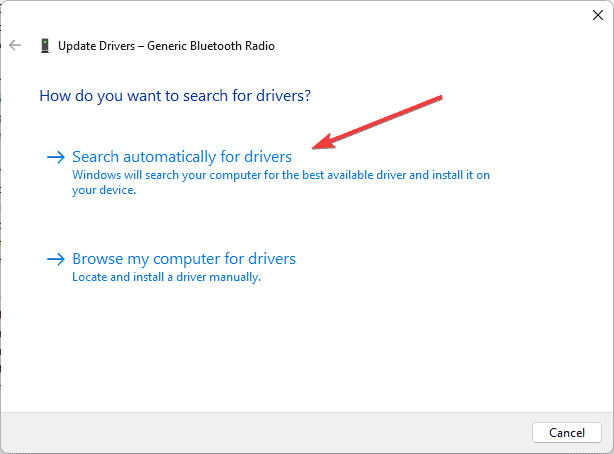 Clicking search automatically for drivers Windows