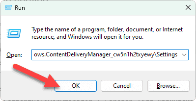 Run command to go to windows content manager delivery settings folder