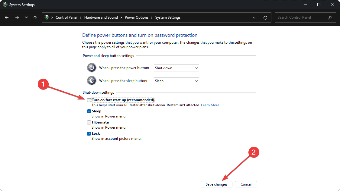 Fast start up option windows 11