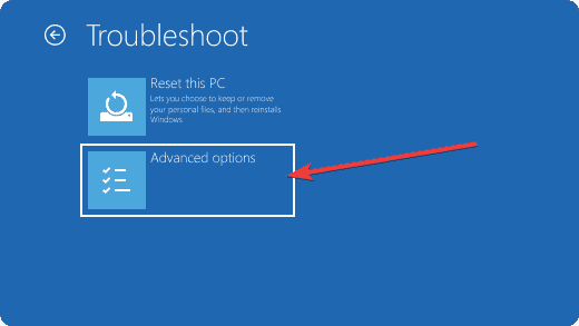 Selecting advanced option on recovery