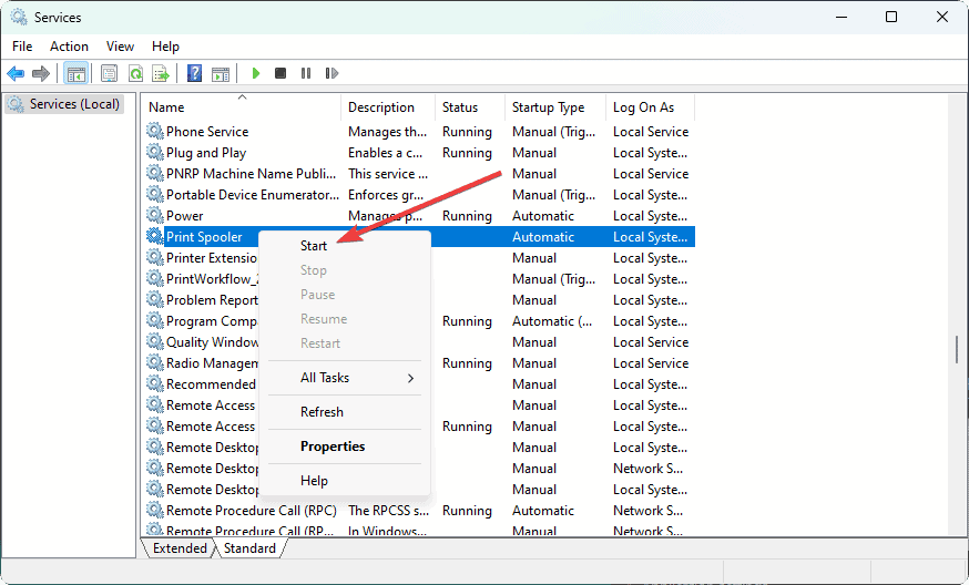 Start Print Spooler In Services
