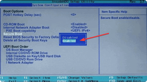 Enable Secure Boot Bios