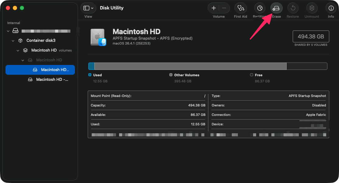 Clicking Erase Button Disk Utility