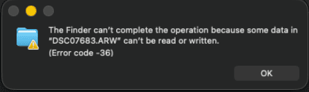 Finder Can't Complete Operation Error 36 Screenshot
