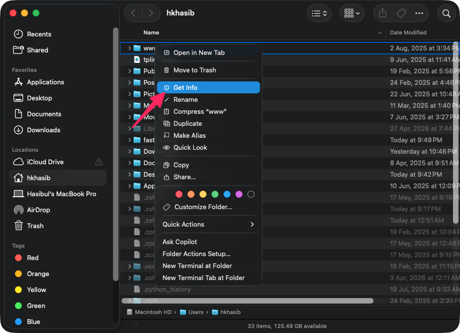 Going Get Info Of A Folder On Finder Mac