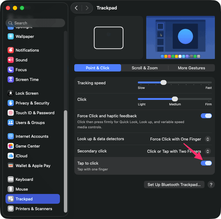 Enabling Tap To Click Mac Trackpad Settings