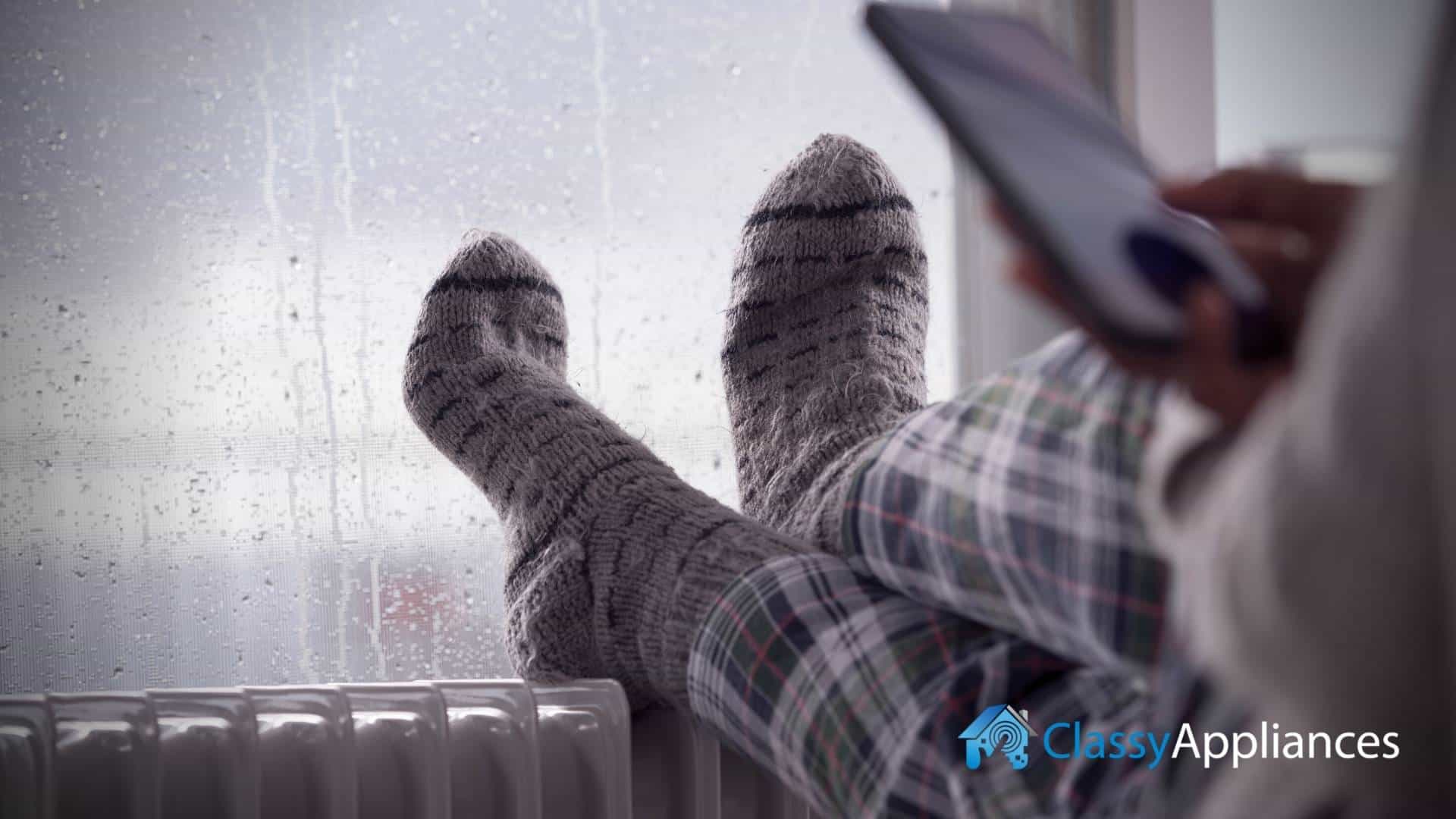 Heating Up Legs Using Electric Heater Winter