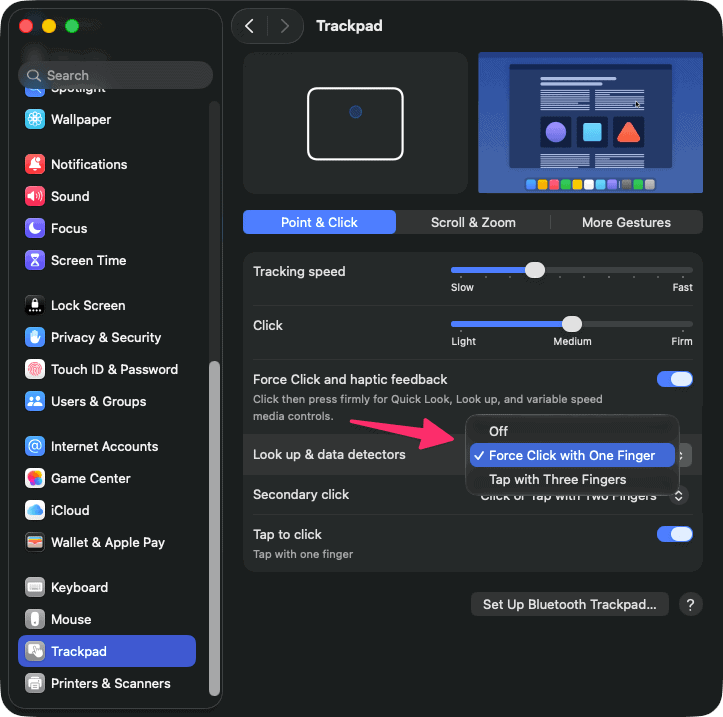 Look Up And Data Detector Mac Trackpad Settings