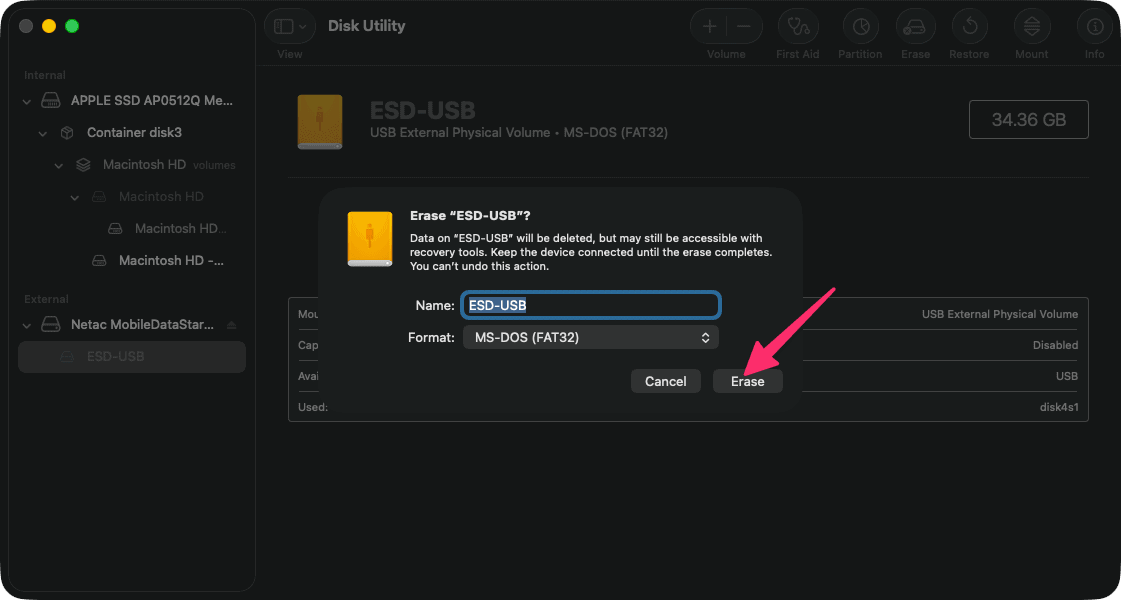 Clicking Erase Macos Disk Utility