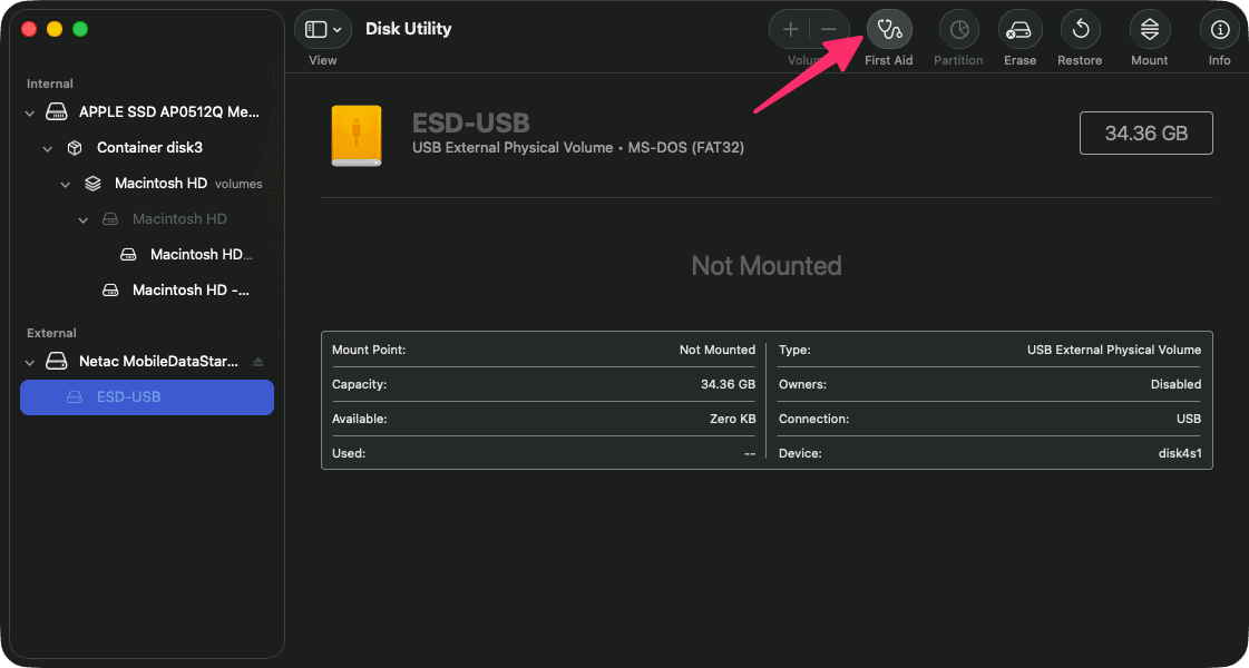 Clicking First Aid Macos Disk Utility