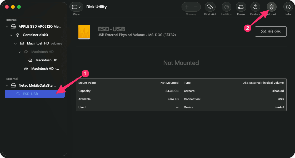 Manually Mounting External Disk Macos