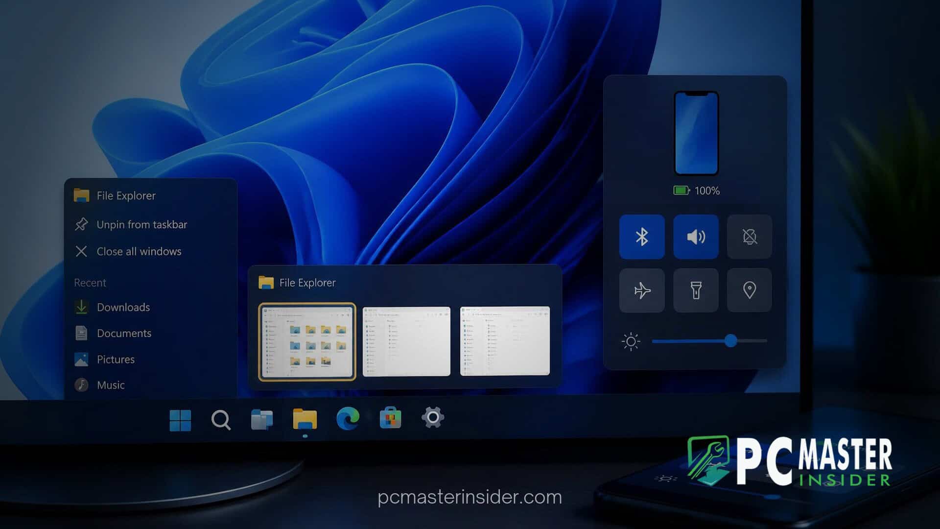 windows 11 taskbar text list preview phone control