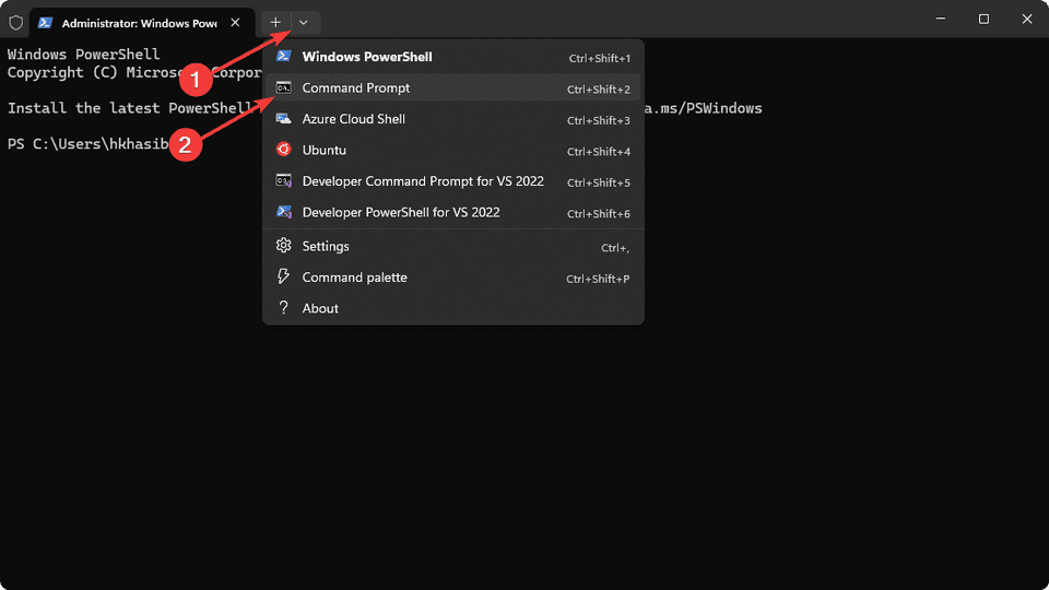 Opening command prompt from windows terminal new tab