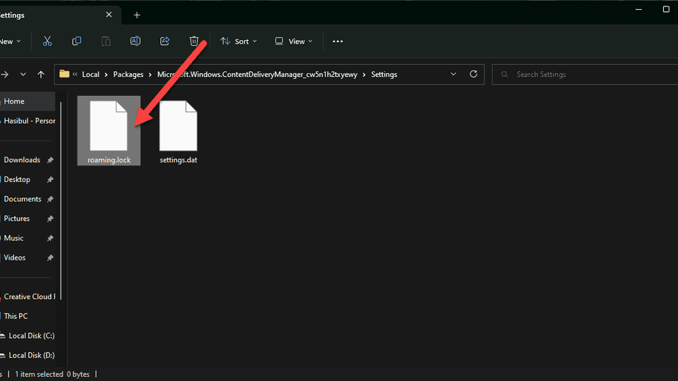 Roaming lock file content delivery manager settings folder windows 11