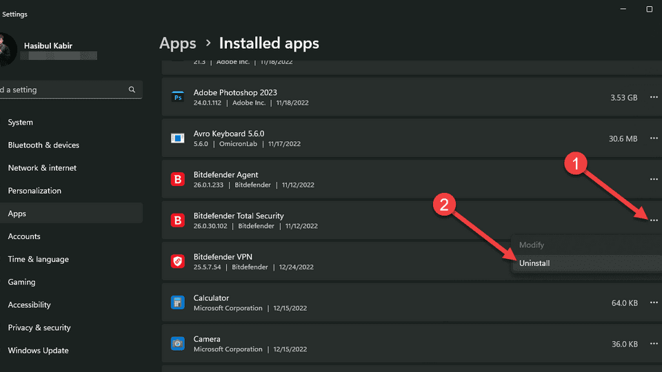 Uninstalling bitdefender antivirus windows 11 settings
