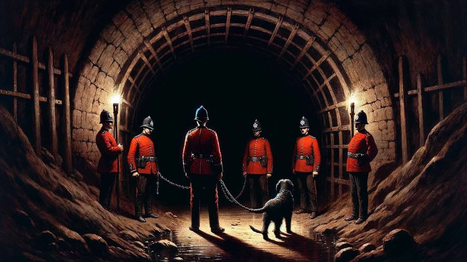 Entrance of dark tunnel lalbagh fort british police sending chained dog