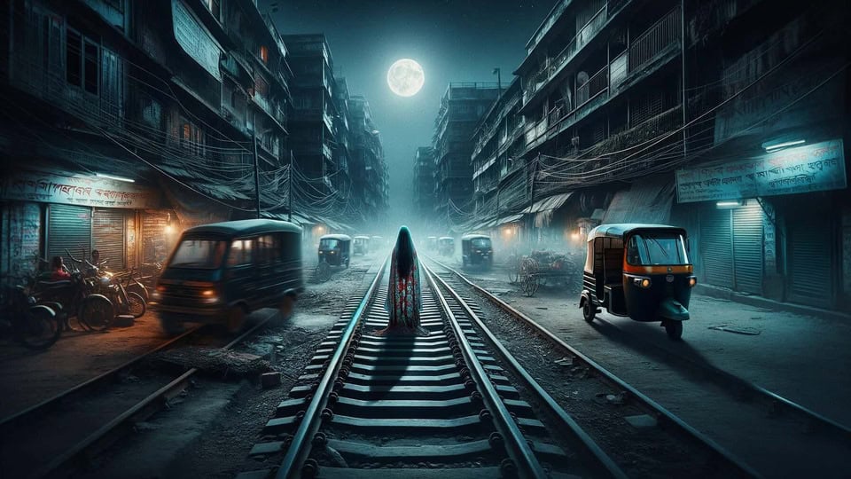 Imaginary picture of haunted Purba East Nayatola Rail Crossing
