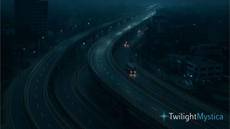 Dhaka Airport Road at night with streetlights and passing vehicles